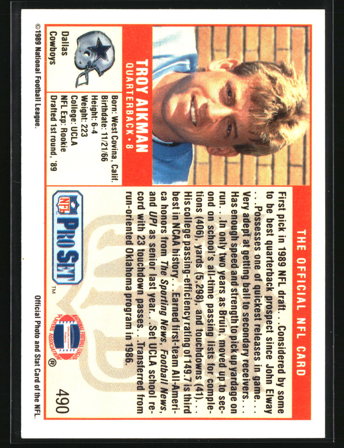 Troy Aikman 1989 Pro Set #490