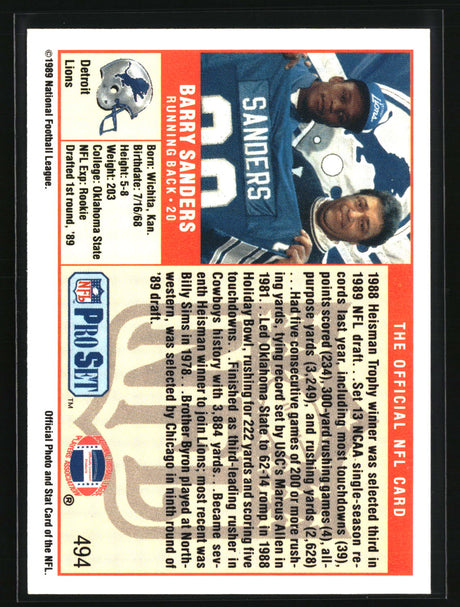 Barry Sanders 1989 Pro Set #494