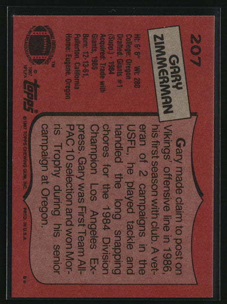 Gary Zimmerman 1987 Topps #207