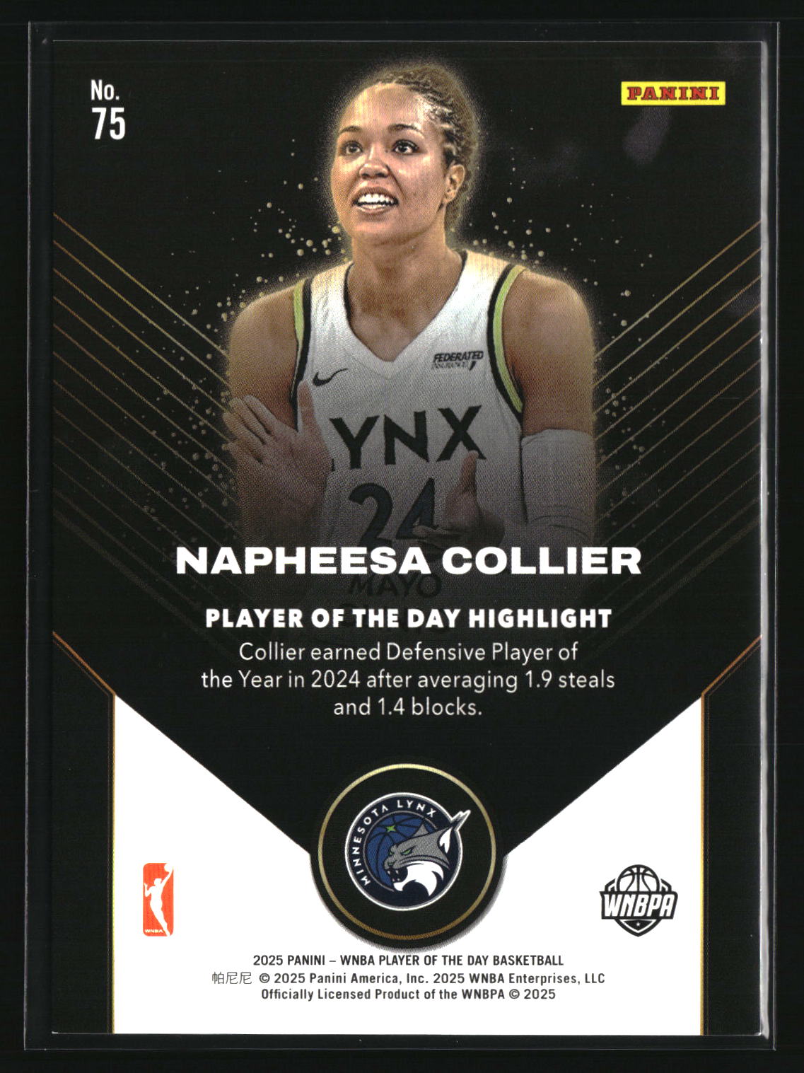Napheesa Collier 2025 Panini WNBA Player of the Day Red #75 #/99