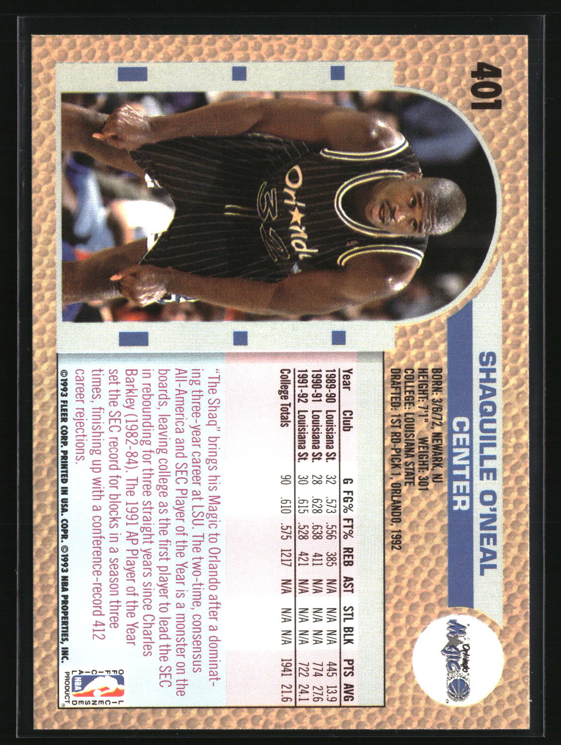 Shaquille O'Neal 1992-93 Fleer #401