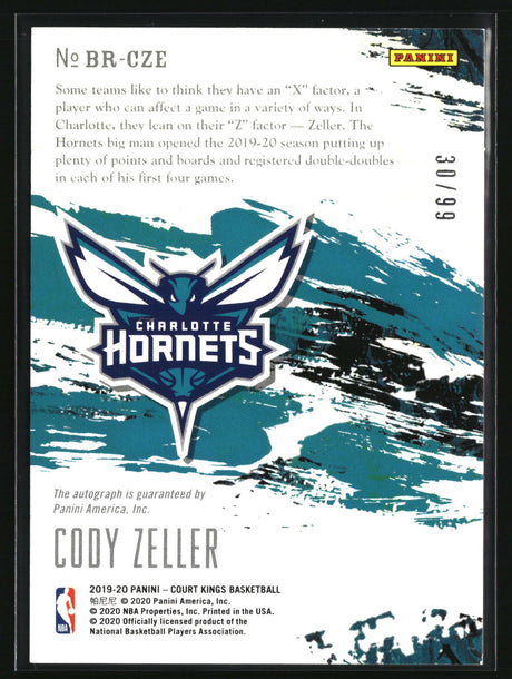 Cody Zeller 2019-20 Panini Court Kings Brush Strokes Ruby #BR-CZE #/99