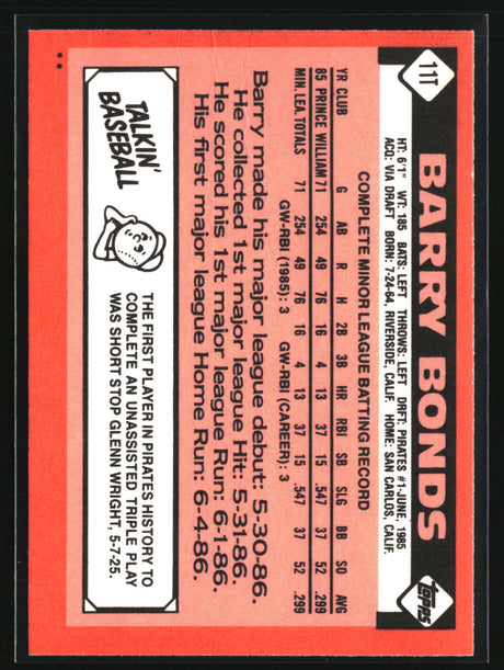 Barry Bonds 1986 Topps Traded #11T