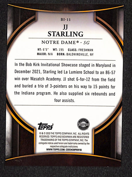 JJ Starling 2022-23 Bowman University Chrome Bowman Invicta #BI-11