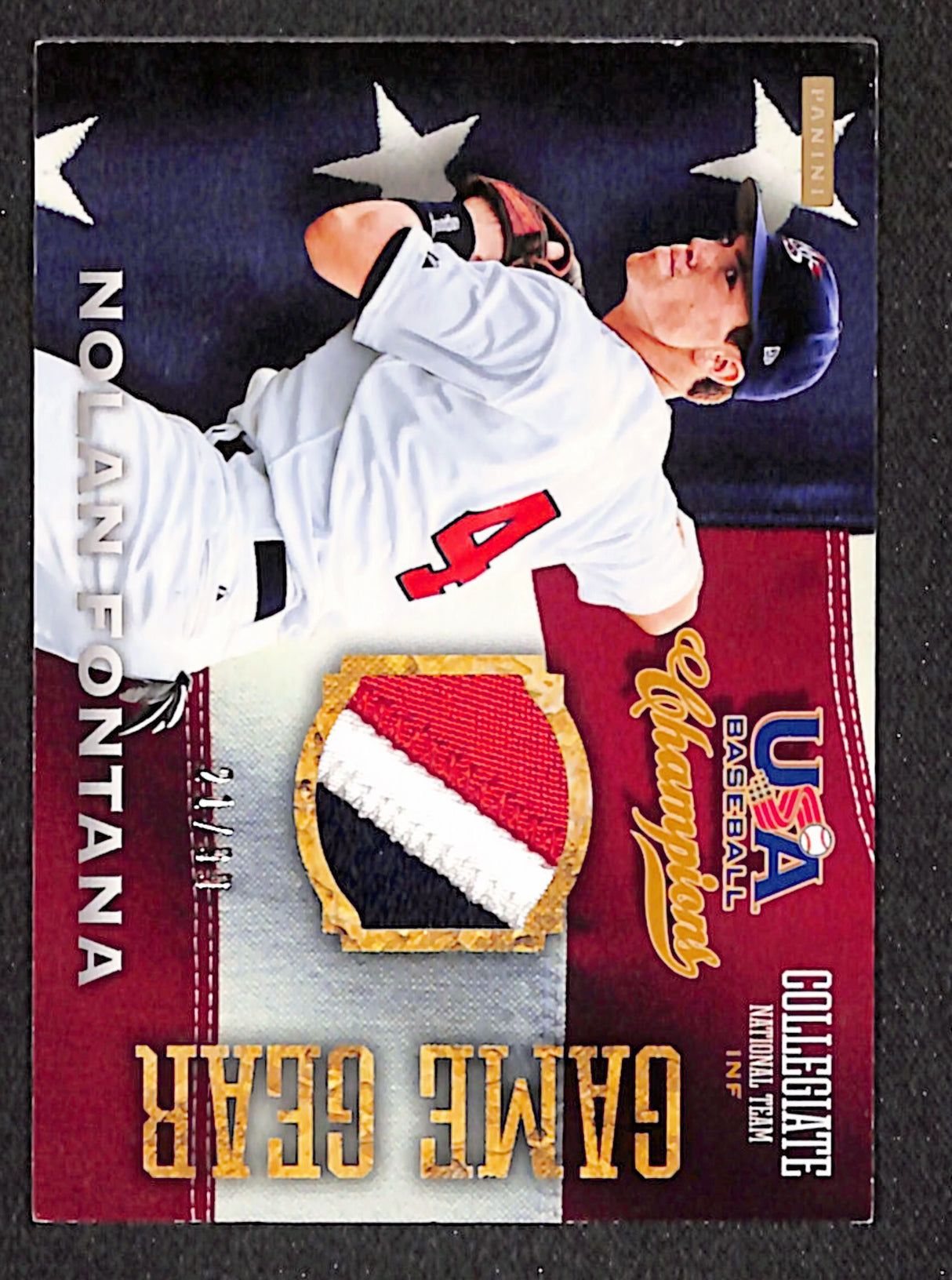 Nolan Fontana 2013 USA Baseball Champions Game Gear Jerseys #18 #/99