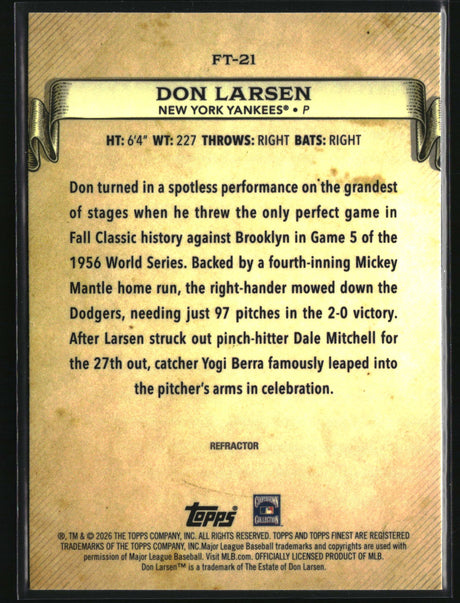 Don Larsen 2026 Finest Finest Timelines Refractor #FT-21