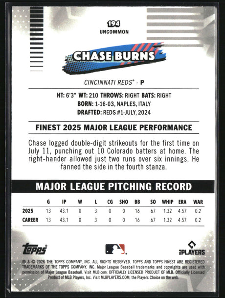 Chase Burns 2026 Finest Mini-Diamond Refractors #194