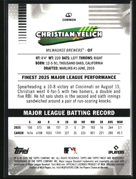 Christian Yelich 2026 Finest Mini-Diamond Refractors #49