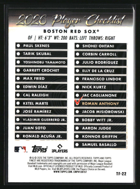 Roman Anthony 2026 Finest Topps Team Finest #TF-22