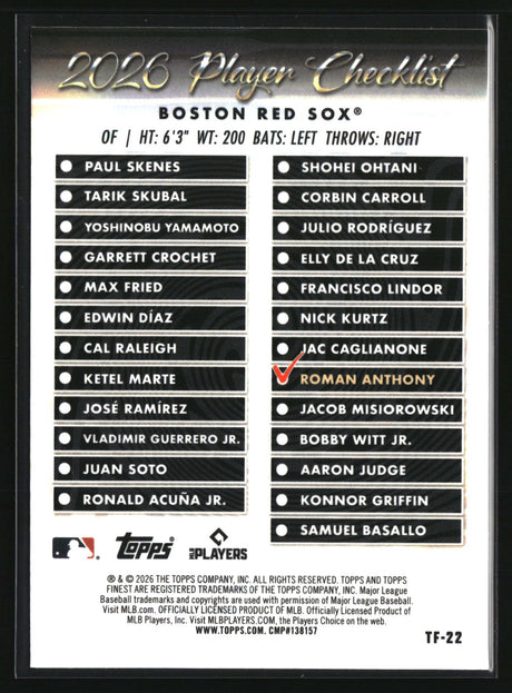 Roman Anthony 2026 Finest Topps Team Finest #TF-22