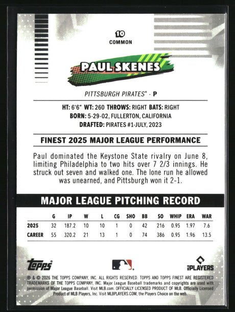 Paul Skenes 2026 Finest #10