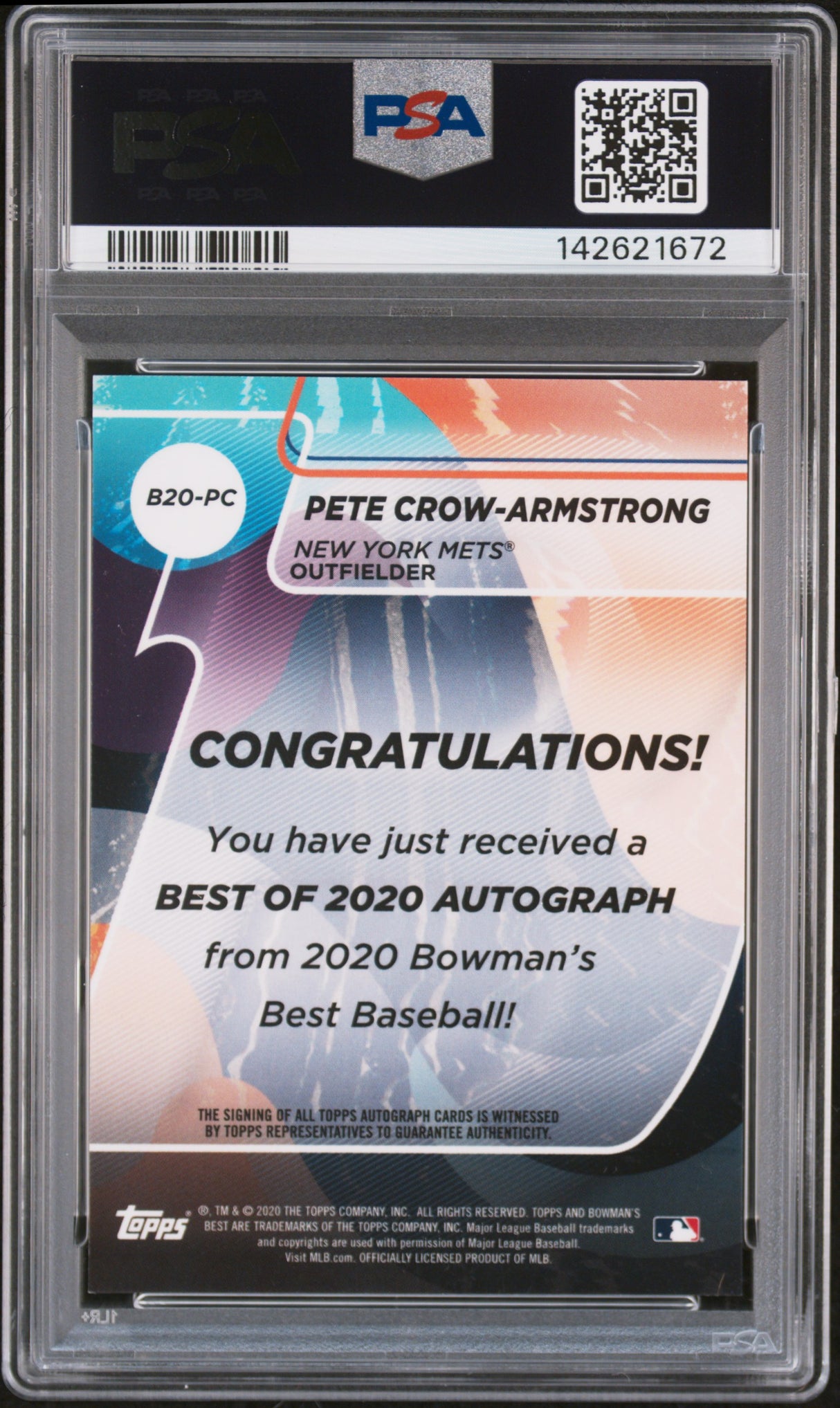Pete Crow-Armstrong 2020 Bowman's Best Best of 2020 Autographs #B20-PC PSA 9