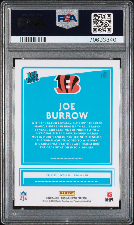 Joe Burrow 2020 Donruss Optic #151 PSA 10
