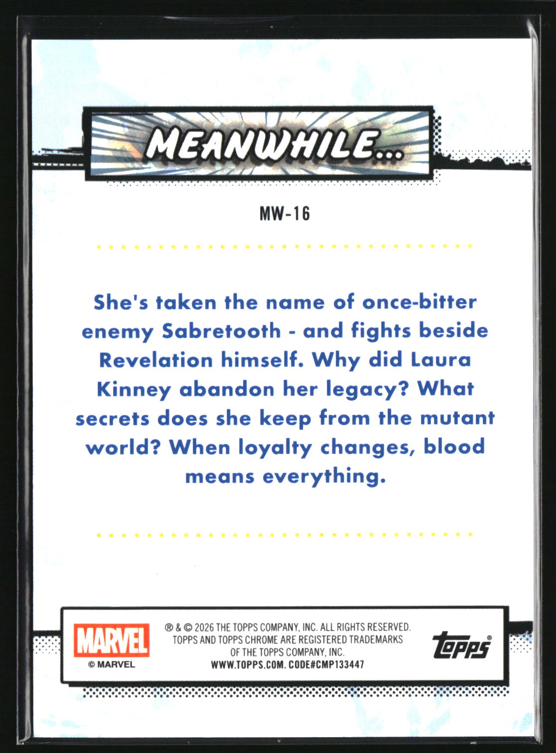 Laura Kinney is Sabretooth 2026 Topps Chrome Marvel Comics Meanwhile... #MW-16