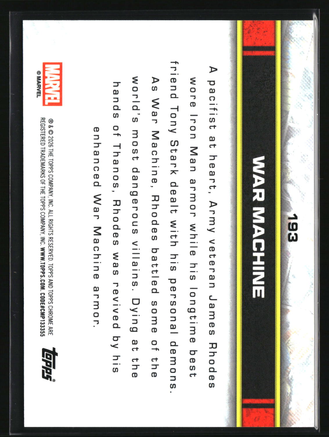 War Machine 2026 Topps Chrome Marvel Comics #193