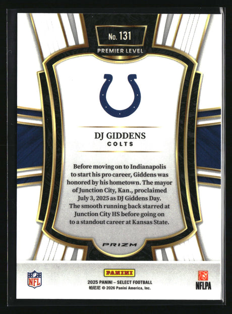 DJ Giddens 2025 Panini Select Zebra Prizm Shock #131
