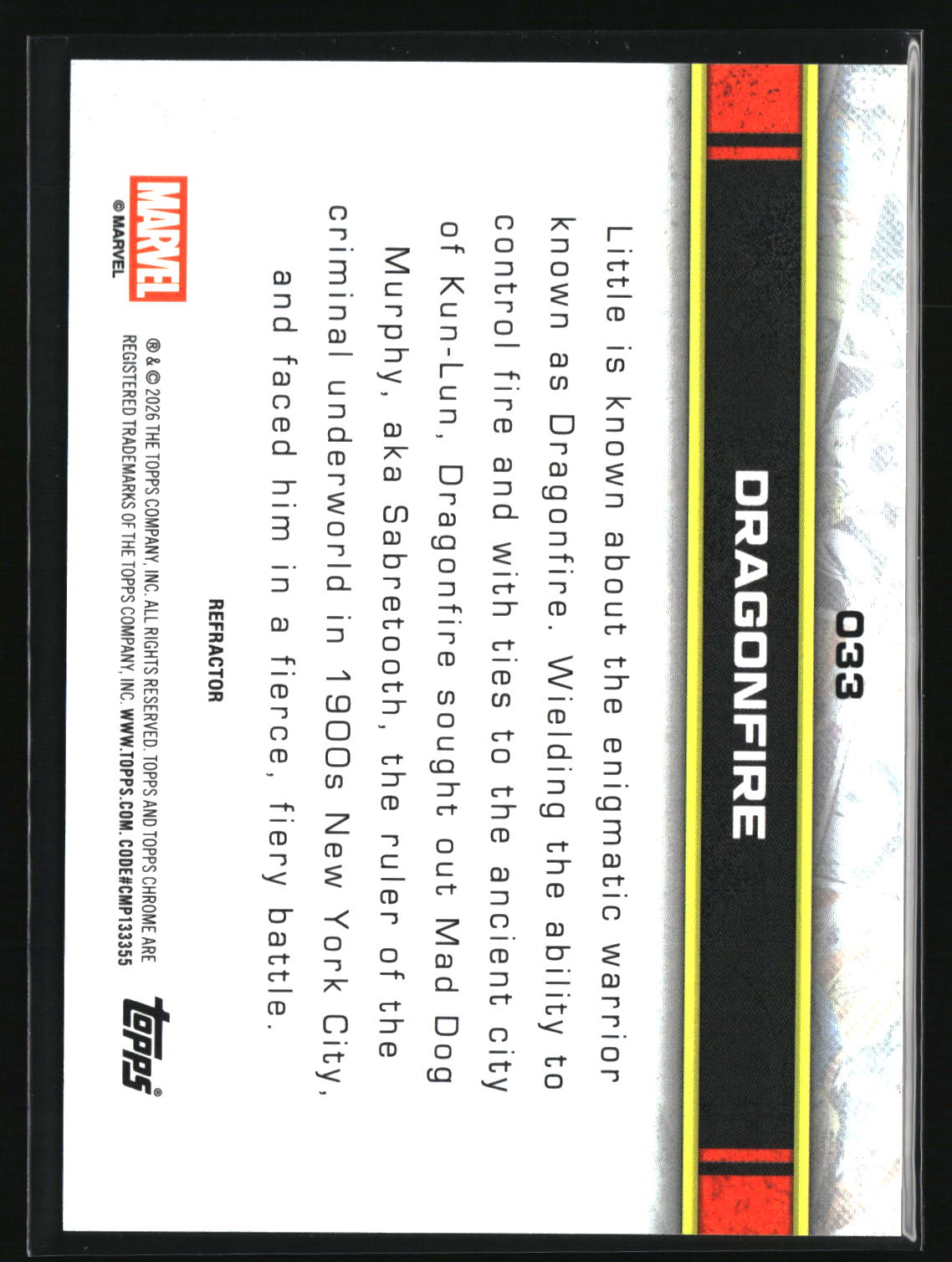 Dragonfire 2026 Topps Chrome Marvel Comics Refractor #33