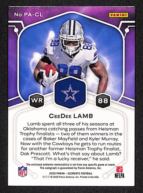 CeeDee Lamb 2020 Panini Elements Proton Patch Autographs #PA-CL #/50
