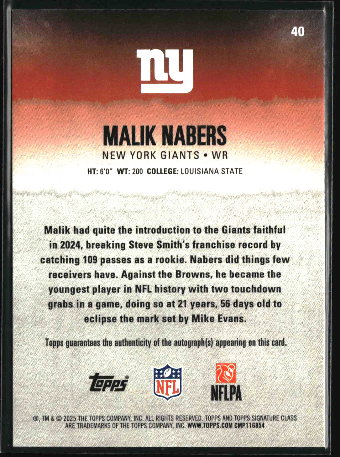 Malik Nabers 2025 Topps Signature Class Autographs #40