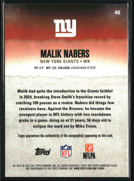 Malik Nabers 2025 Topps Signature Class Autographs #40