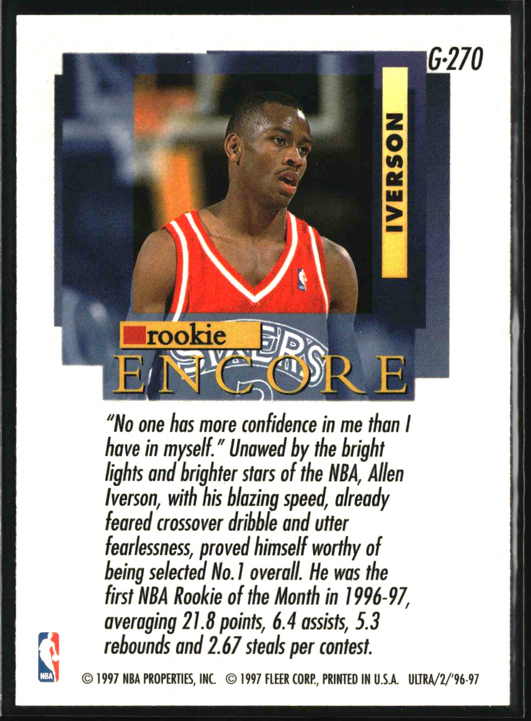 Allen Iverson 1996-97 Ultra Gold Medallion #G-270