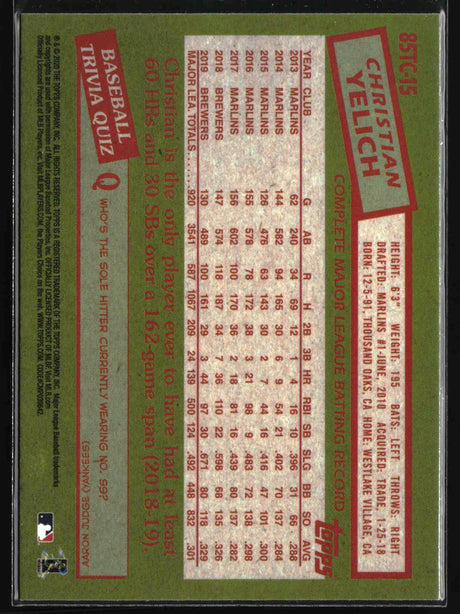 Christian Yelich 2020 Topps Chrome 1985 Topps Baseball #85TC-15