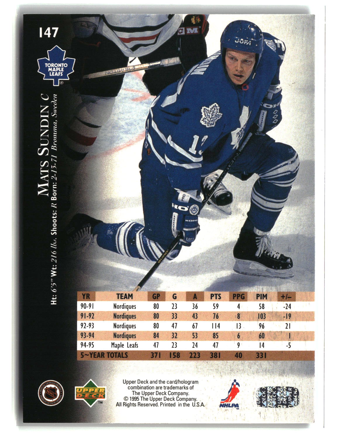 Mats Sundin 1995-96 Upper Deck #147