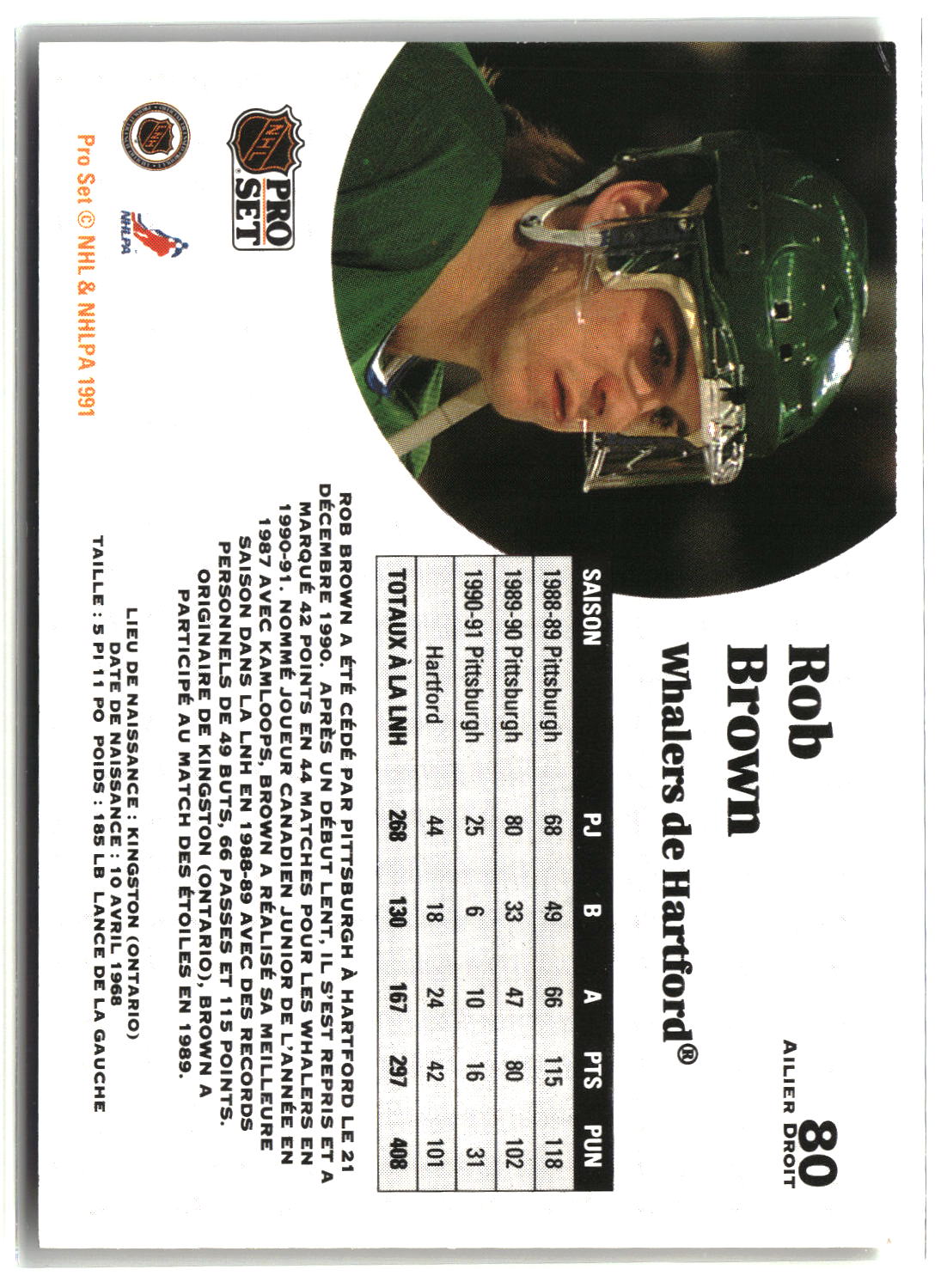 Rob Brown 1991-92 Pro Set French #80