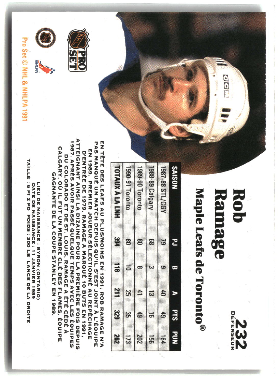 Rob Ramage 1991-92 Pro Set French #232