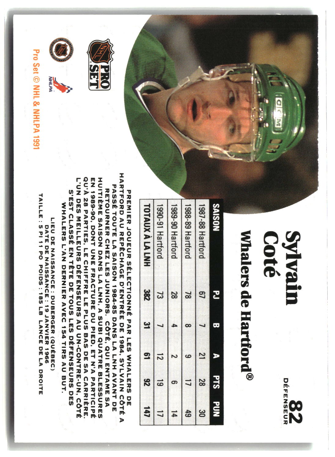 Sylvain Cote 1991-92 Pro Set French #82