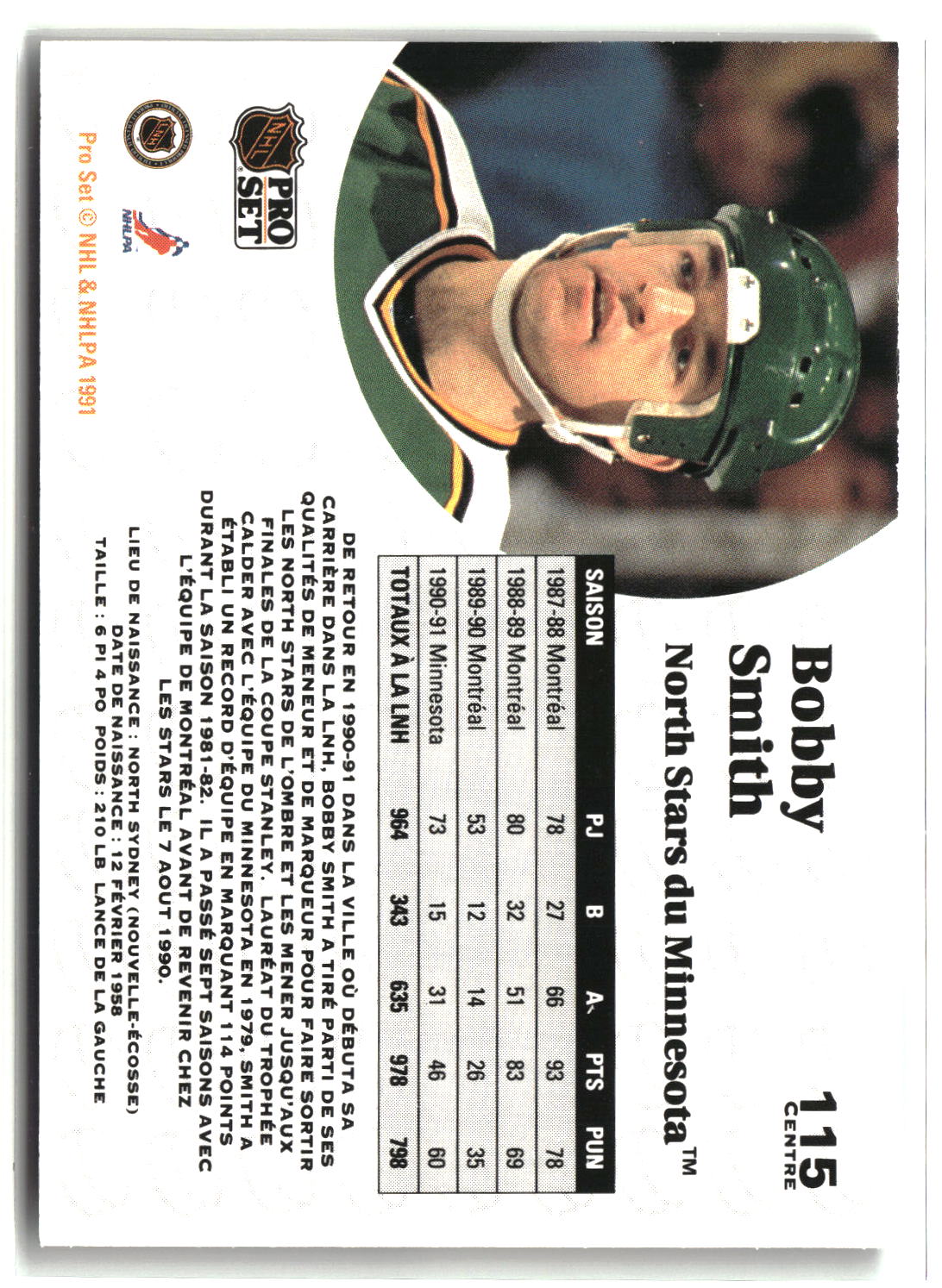 Bobby Smith 1991-92 Pro Set French #115