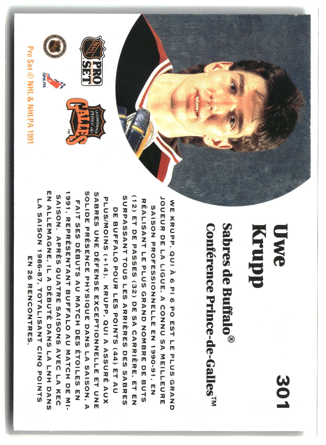 Uwe Krupp 1991-92 Pro Set French #301