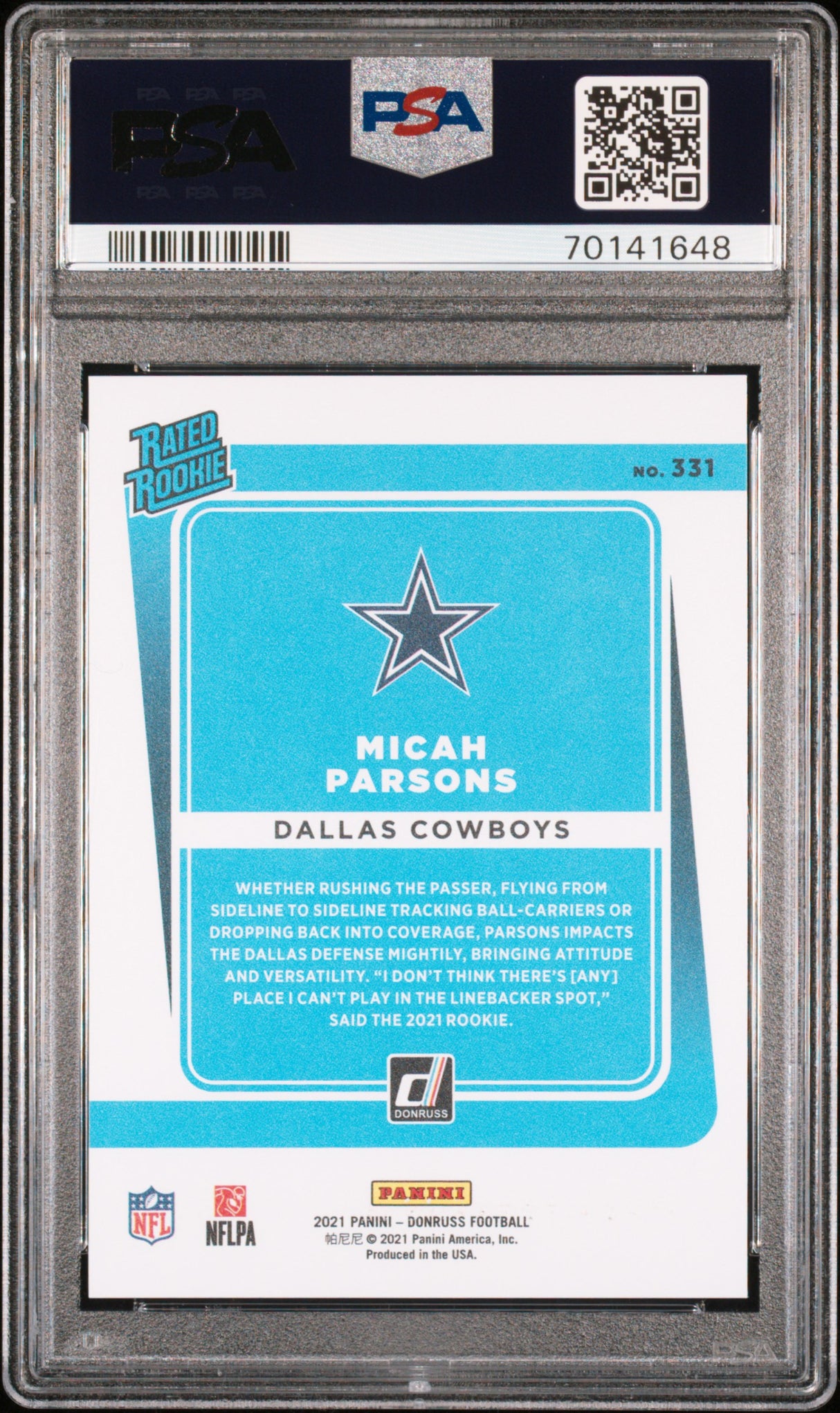 Micah Parsons 2021 Donruss Press Proof Premium #331 PSA 9
