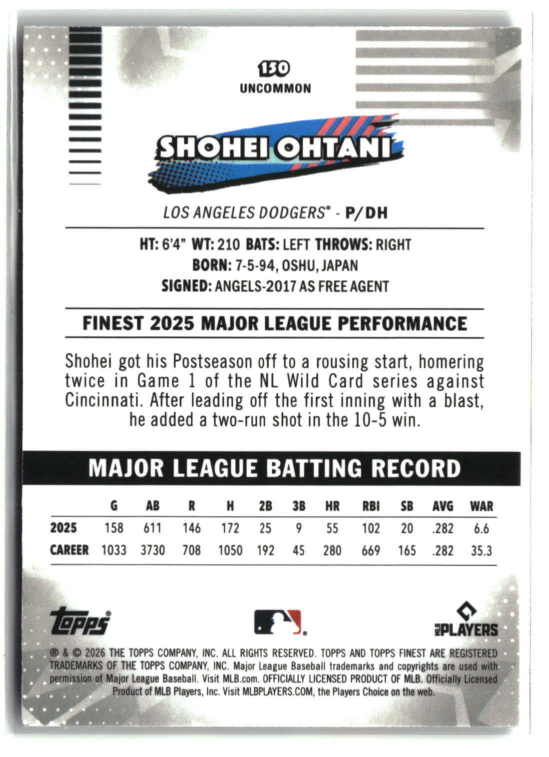 Shohei Ohtani 2026 Finest Mini-Diamond Refractors #150