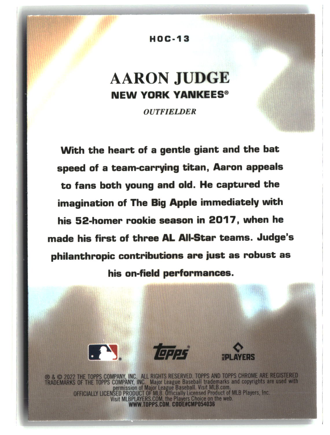 Aaron Judge 2022 Topps Chrome Heart of the City #HOC-13