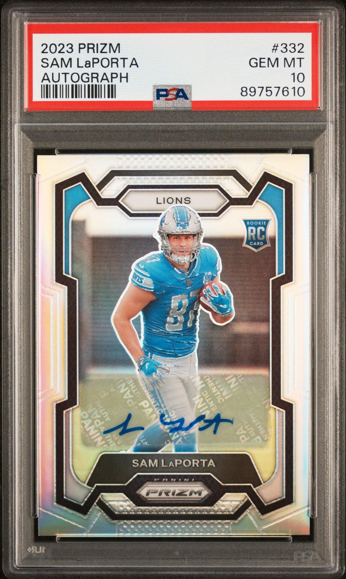Sam LaPorta 2023 Panini Prizm Autographs Prizm Silver #332 PSA 10