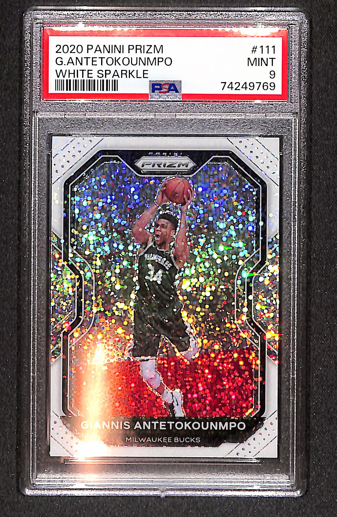 Giannis Antetokounmpo 2020-21 Panini Prizm White Sparkle Prizm #111 PSA 9