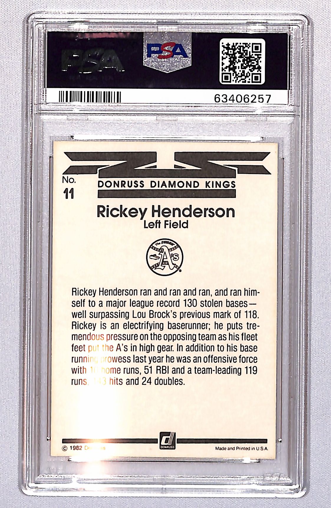 Rickey Henderson 1983 Donruss #11 PSA 10