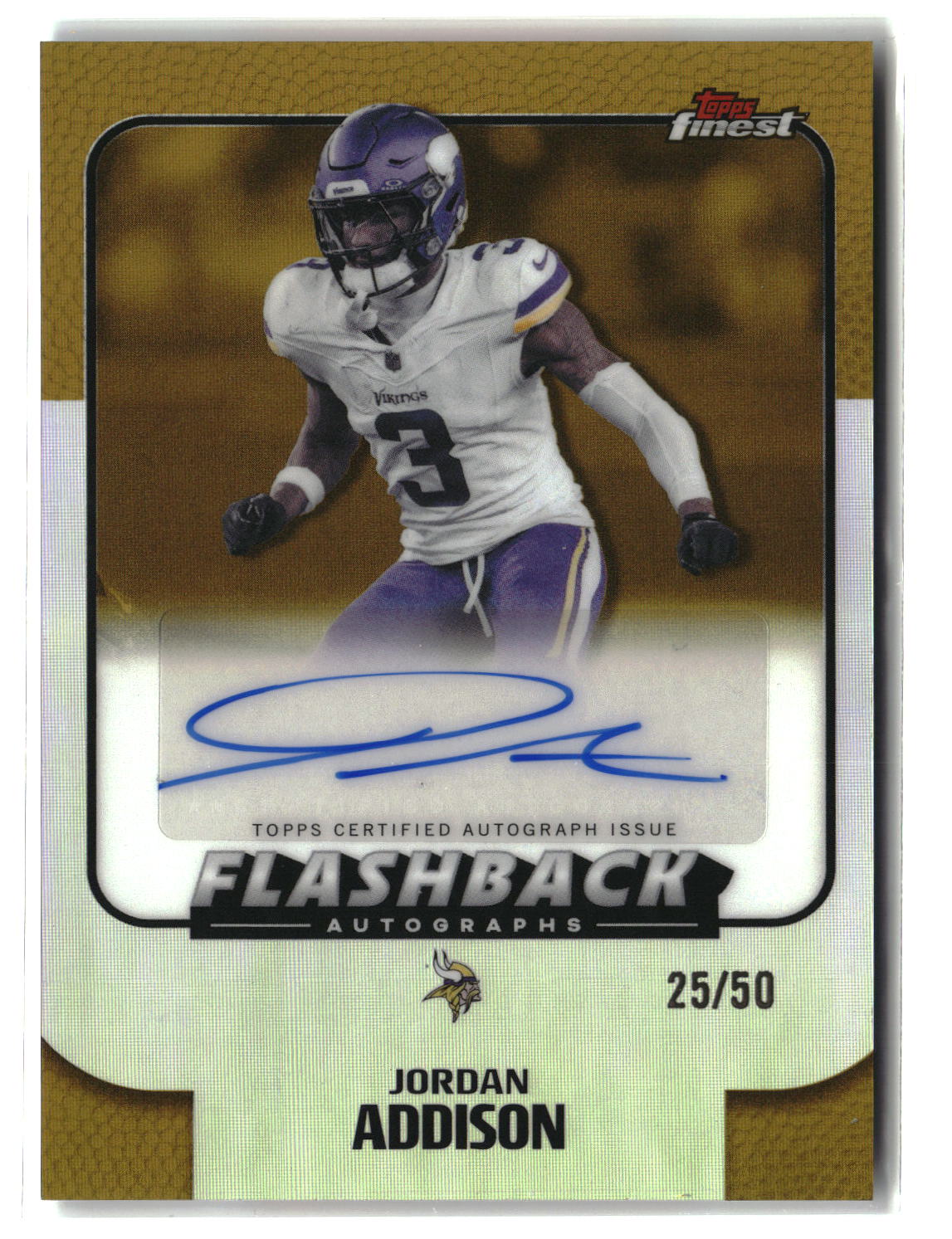 Jordan Addison 2025 Finest Flashback Autographs Gold Refractor #FBA-JA #/50