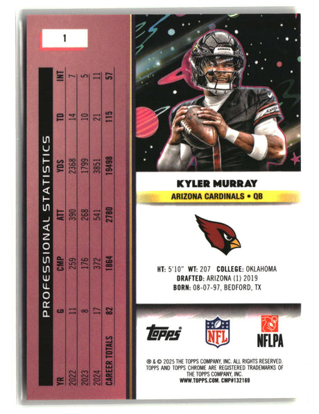Kyler Murray 2025 Topps Chrome Cosmic Gold Interstellar Refractor #1 #/50