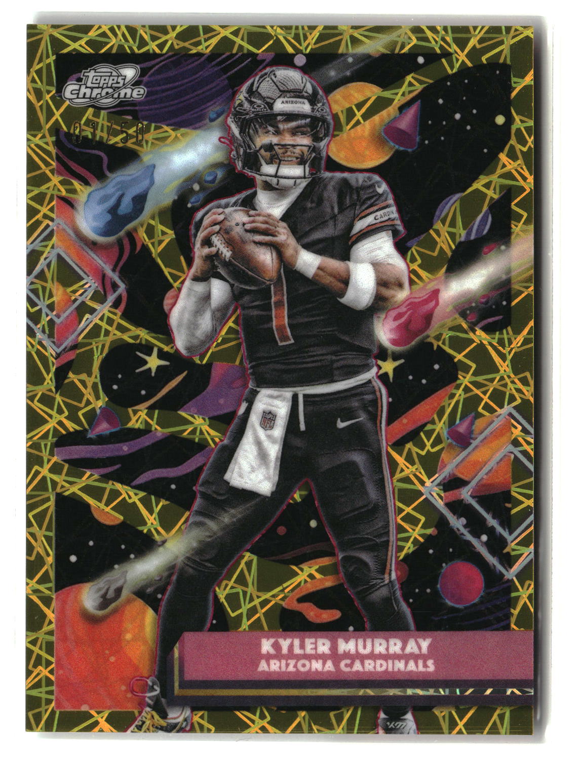 Kyler Murray 2025 Topps Chrome Cosmic Gold Interstellar Refractor #1 #/50