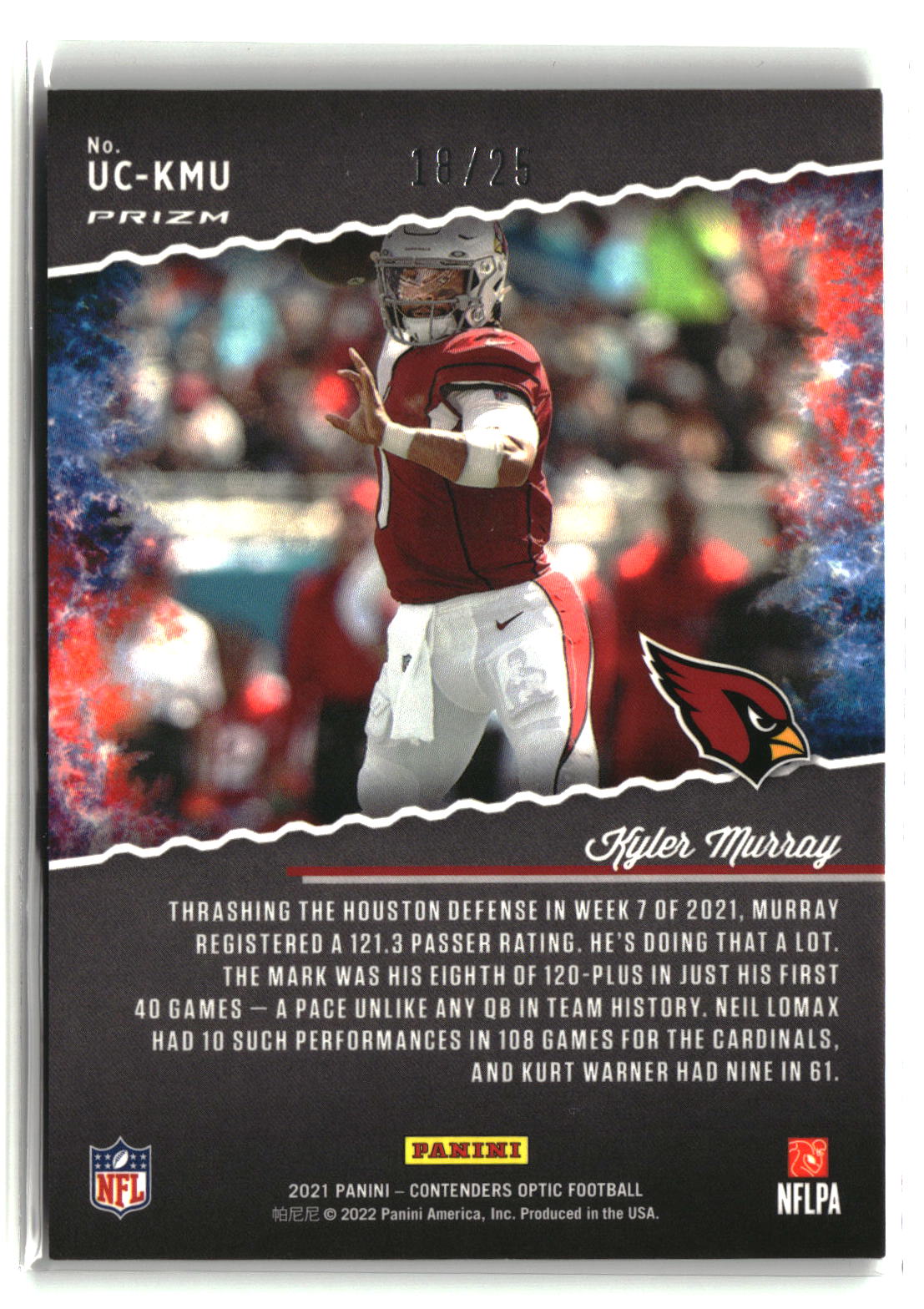 Kyler Murray 2021 Panini Contenders Optic Up and Coming Black Scope #UC-KMU #/25
