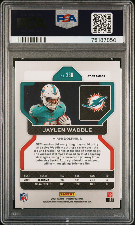 Jaylen Waddle 2021 Panini Prizm Neon Green Pulsar #338 PSA 10