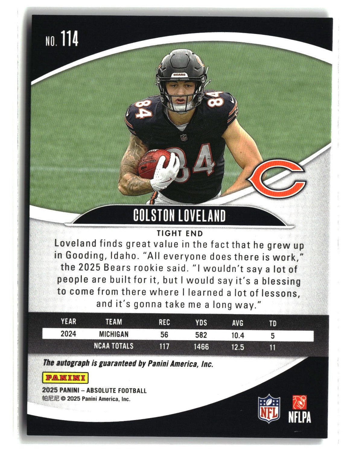 Colston Loveland 2025 Panini Absolute Signature Rookies #114