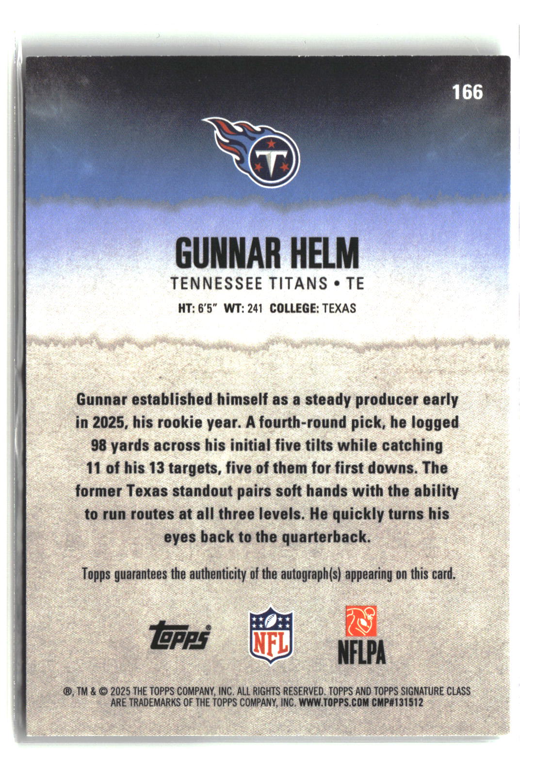 Gunnar Helm 2025 Topps Signature Class Autographs Teal #166 #/225