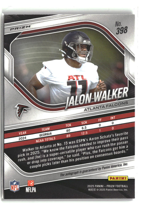 Jalon Walker 2025 Panini Prizm Prizm Rookie Autographs Pink #398