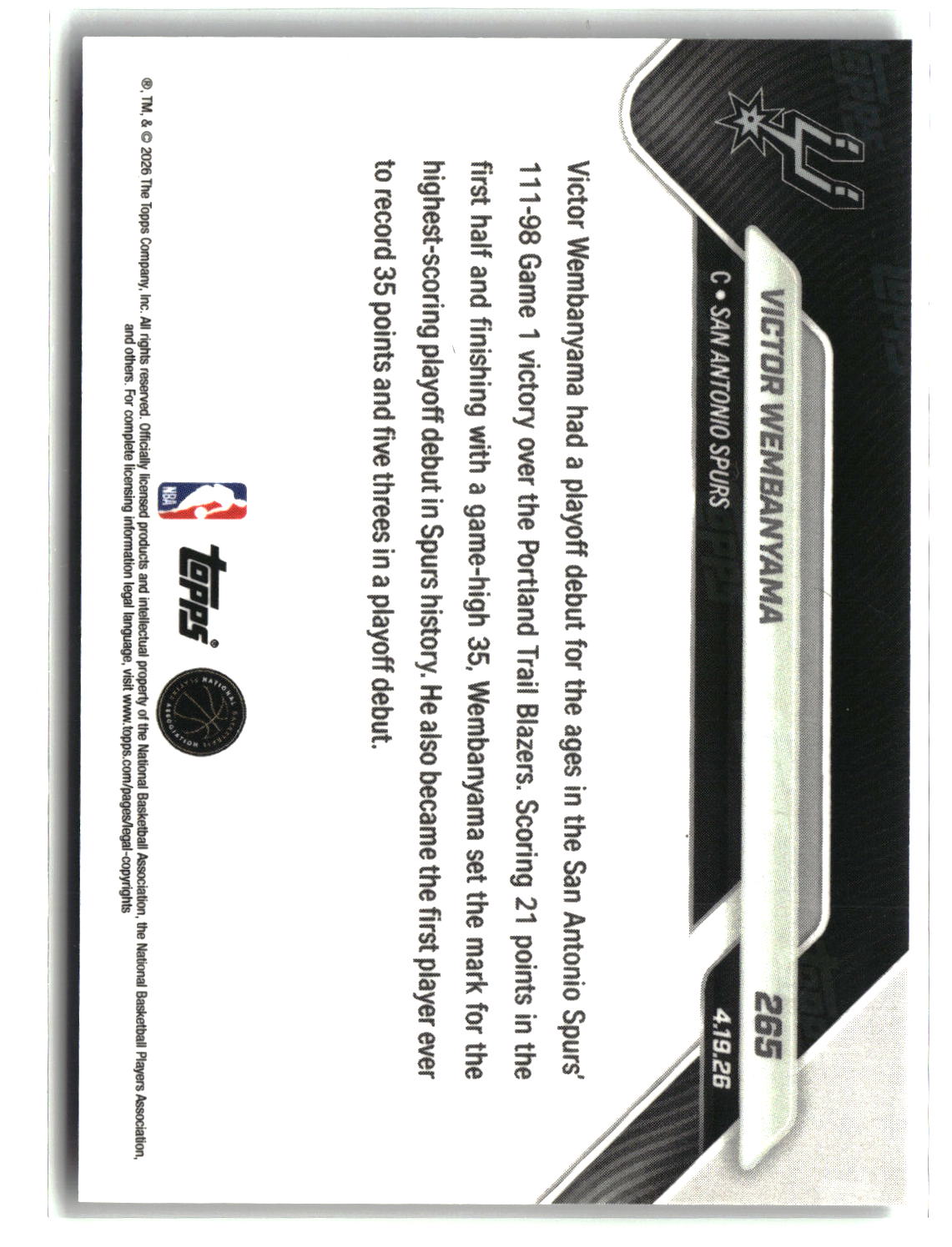 Victor Wembanyama 2025-26 Topps Now #265