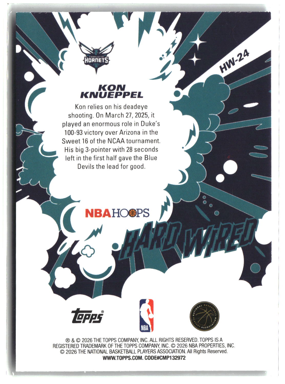 Kon Knueppel 2025-26 Hoops Hard Wired #HW-24