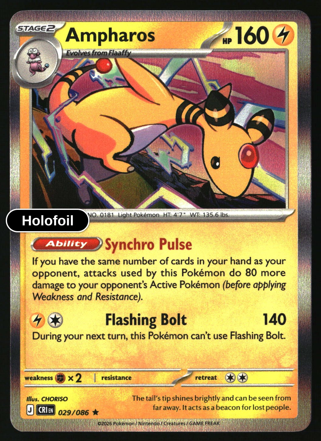 Ampharos - 029/086 - [CRI - ME04: Chaos Rising] - Holofoil
