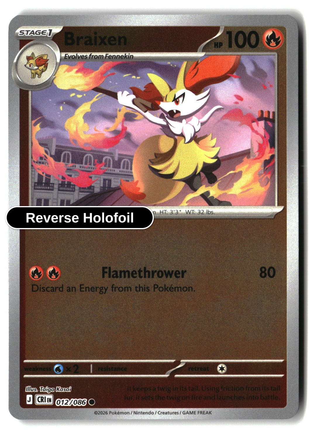 Braixen - 012/086 - [CRI - ME04: Chaos Rising] - Reverse Holofoil